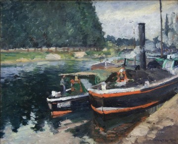 barges on pontoise 1872 Camille Pissarro Oil Paintings